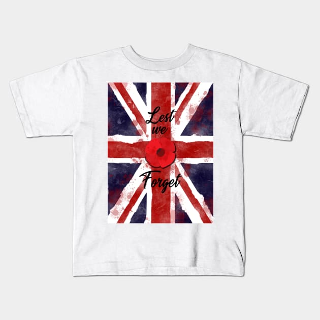 Lest we Forget with United Kingdom Flag Kids T-Shirt by Hunter